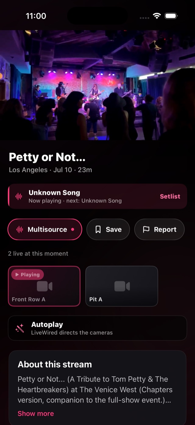 The LiveWired player: a live set with switchable fan cameras